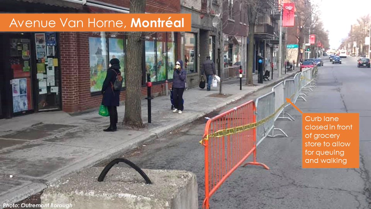 The targeted closure of parking spots in front of shops in  @MTL_Ville allows for safe queuing and safe walking