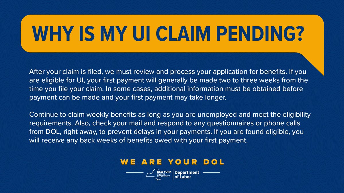 We understand how challenging this situation is. Please know that if you have recently applied for benefits or have a pending claim, we are working as quickly as we can to provide you the assistance you need.

If your claim is pending, here's what you should know.⬇️