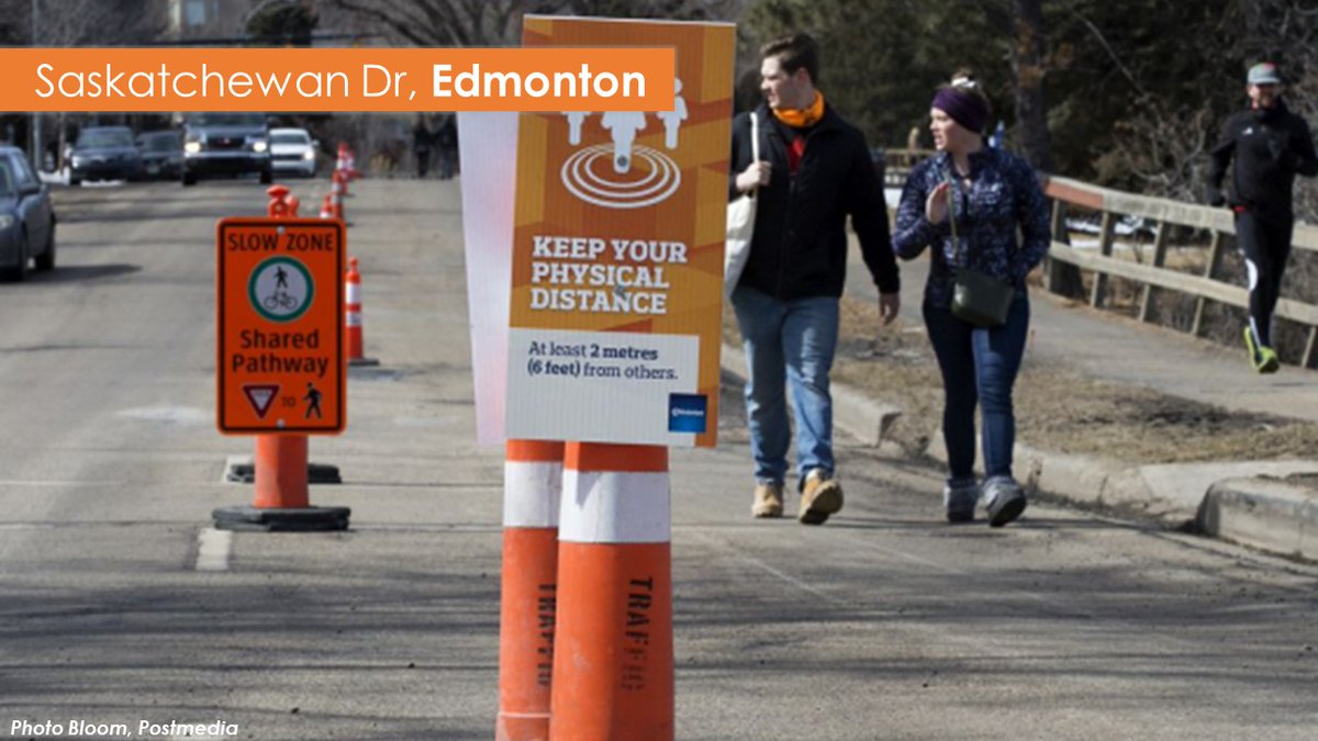The curb lane on Saskatchewan Dr in  @CityofEdmonton has been converted to a shared-use path  @bikeedmonton