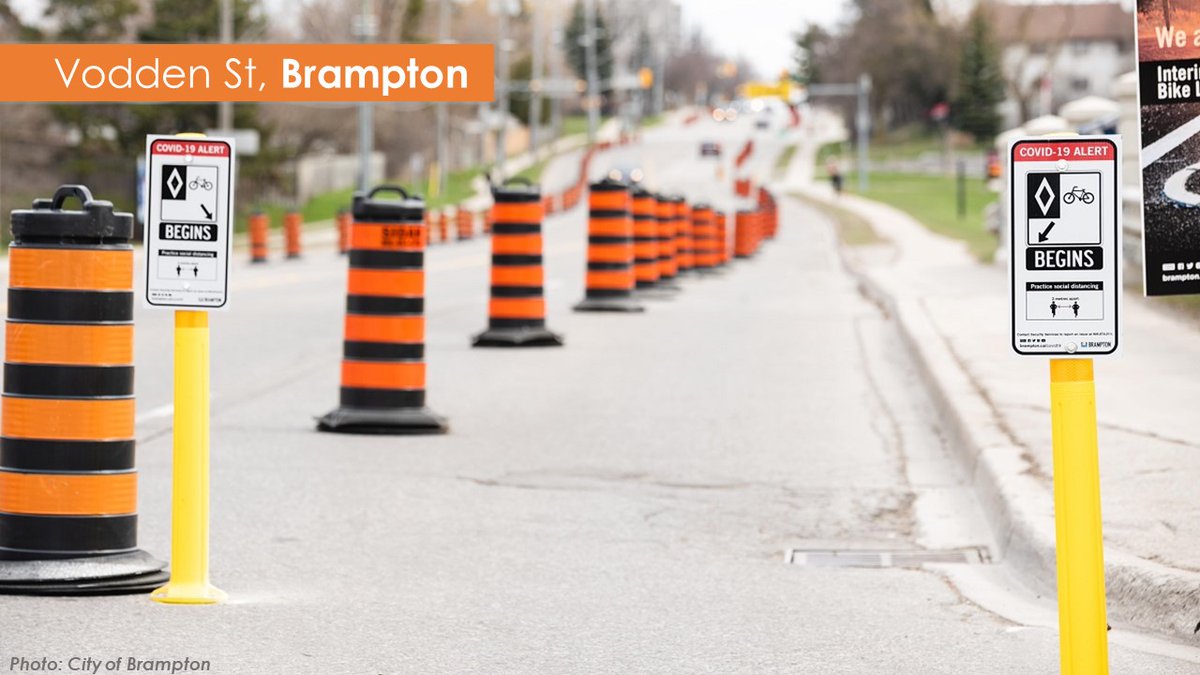  @CityBrampton has created a bike lane along Vodden St, a key connector in their Covid Cycling Network