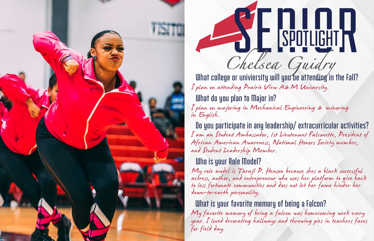 Today's #SeniorSpotlight is Chelsea! From her dance moves to the classroom, Chelsea was a TRUE #Falcon students should look up too! #FalconPride