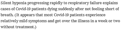 “silent hypoxia” COVID-19 Pneumonia is very different. NH Physician, Dr. Levitan, Op-Ed Bellevue Hospital NYC treating COVID-19 as a volunteer ER doctor. Every COVID patient needs a pulse oximiter. Excellent read. Some highlights only below. https://www.nytimes.com/2020/04/20/opinion/coronavirus-testing-pneumonia.html?smid=tw-share