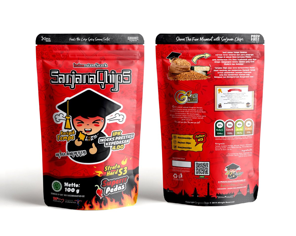 ivanangggara's tweet photo. @prabowo Camilan Keripik Tempe Pedas Sarjana Chips dengan mengusung tagline IPK (Indeks Prestasi Kepedasan) 4.00.
Tersedia Dua Varian Strata :
1. Strata Medium Pedas S2
2. Strata Super Pedas S3
Sudah saatnya produk lokal menjadi tuan rumah di Negaranya sendiri. 😁🔥🇮🇩 #Indonesia https://t.co/PALfpv9srF