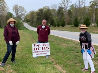 Board Chair <a href="/CarolynB1106/">Carolyn Bradford</a> Bradford and Superintendent <a href="/JanIHarris/">Dr. Jan Irons Harris</a> enjoyed the afternoon delivering #TopTen yard signs with Principal James Fahrney, Jr.  Congratulations to the Class of 2020!