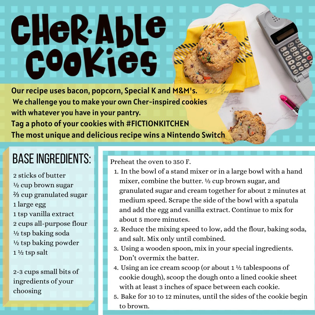 FeastOfFiction's tweet photo. Feasters! We're giving away a NINTENDO SWITCH and copies of our cookbook in a cookie contest!

Celebrate the release of the Feast of Fiction Kitchen this week and weekend with awesome Instagram Livestreams and our Cher-able cookie contests! Enter with #FictionKitchen.

GOOD LUCK! https://t.co/sre1G4ZGTc