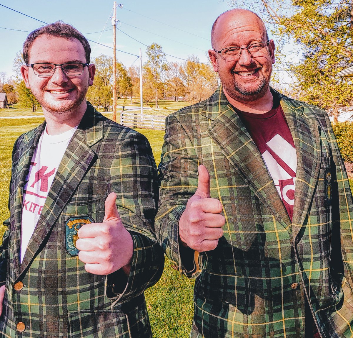 KeithCincy's tweet photo. Hey Rut, my son and I broke out the plaid to properly wish you a very Happy Birthday! Drive something sideways! @RutledgeWood https://t.co/juEAsMMu7V