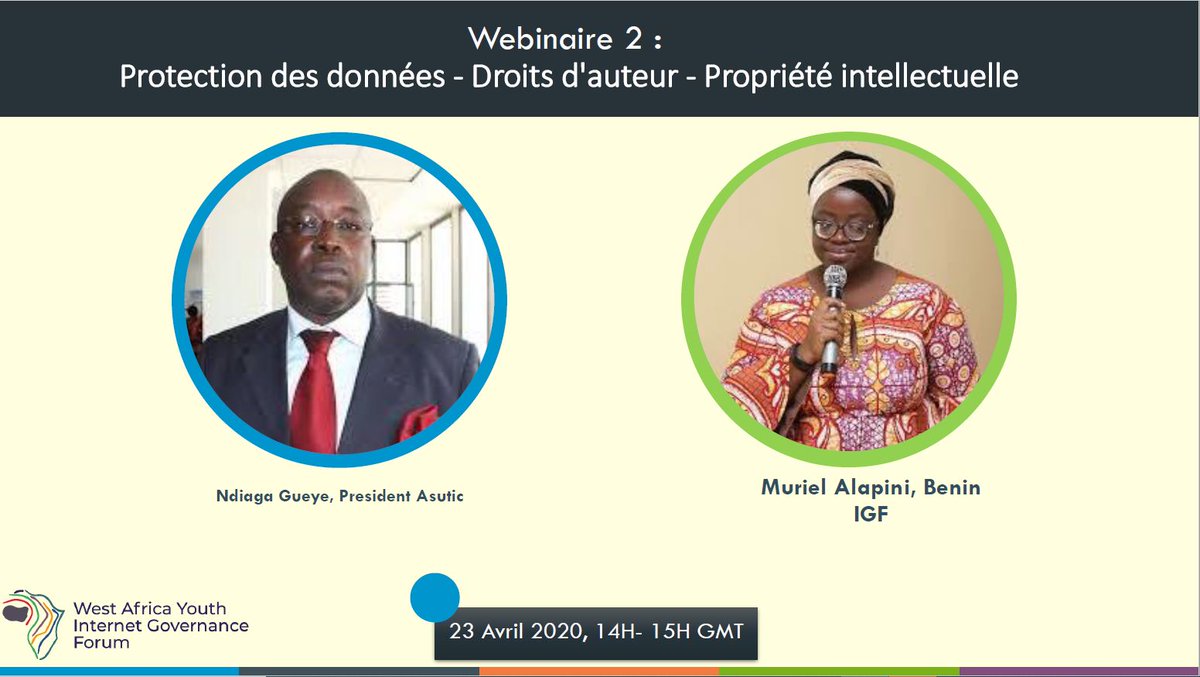 eva_ncho's tweet photo. 🔵  #WAYIGFSummit2020 #
📝Thème : Protection des Données et  Propriété intellectuelle

🎤Conférenciers : Ndiaga Gueye &amp; @murielofficiel 
⏰Date &amp; Heure : Jeudi 23 Avril 2020 à 14H00 GMT

Pr plus d'infos, m’écrire inbox 📬ou  envoyer un email 📩 à info@wayigf.org https://t.co/WW6OwAnyMF