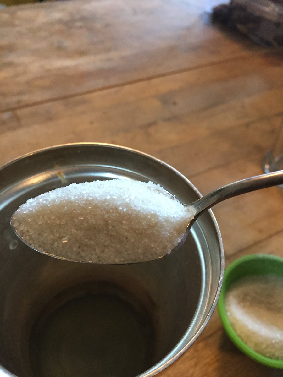 A heaping barspoon of sugar (if the spoon is small, use two level spoons), and briefly stir it into the juice.