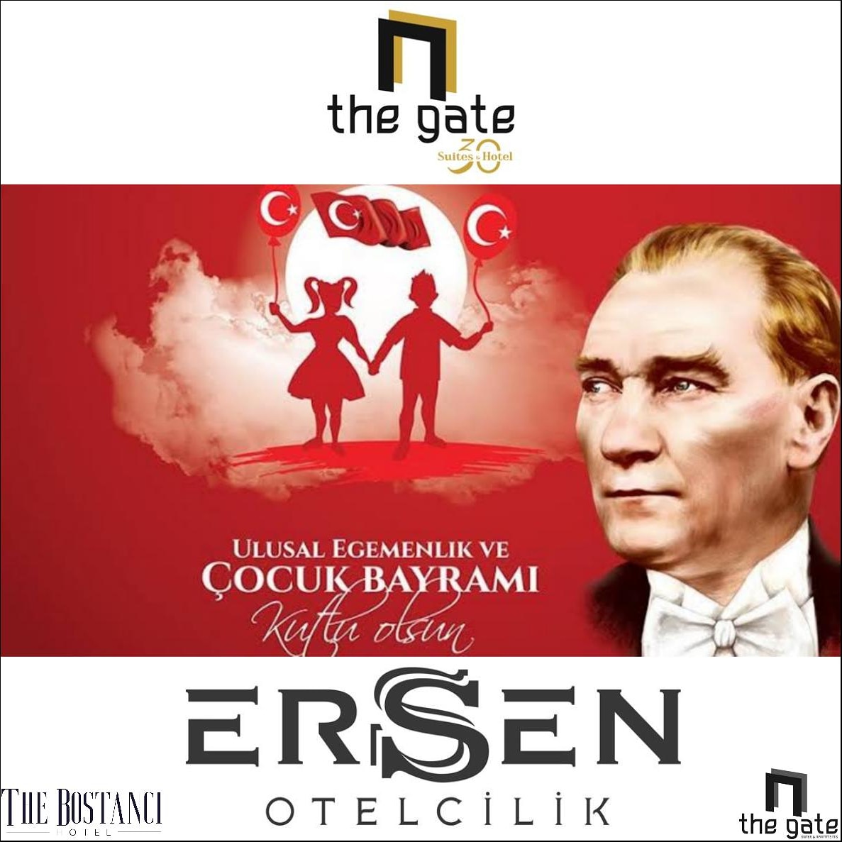 Küçük hanımlar, küçük beyler! Sizler hepiniz geleceğin bir gülü,yıldızı ve ikbal ışığısınız. Memleketi asıl ışığa boğacak olan sizsiniz.
23 Nisan Ulusal Egemenlik ve Çocuk Bayramımız Kutlu Olsun
 #23nisankutluolsun #MustafaKemalATATÜRK #ersenotelcilik #EvdeBayramVar #23Nisan