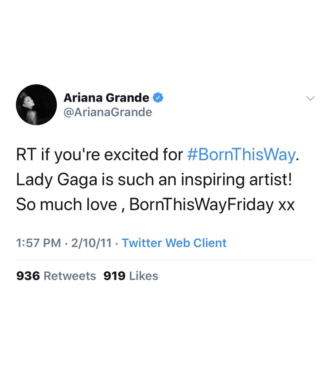 Ariana tweeted her excitement in 2011 leading up to the release of ‘Born this Way’