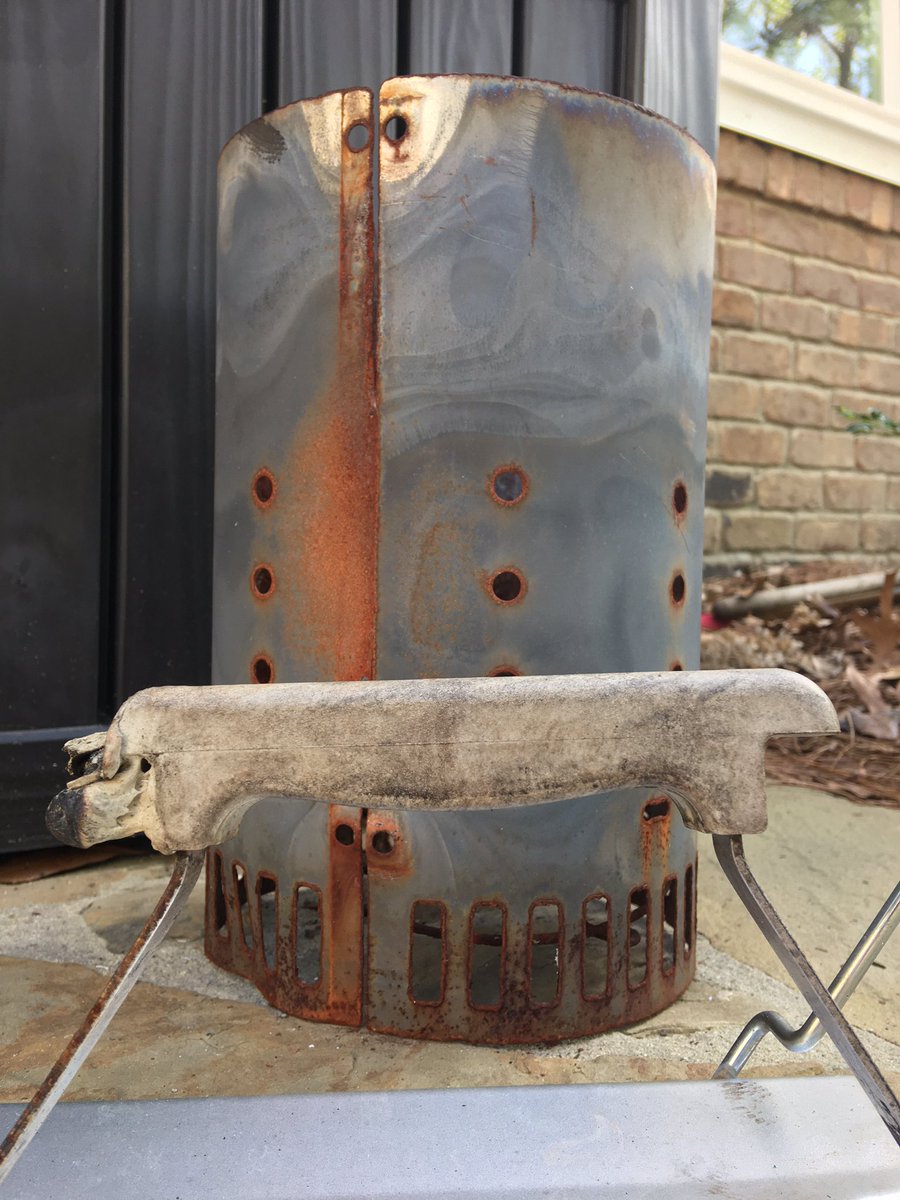 wstrbbq's tweet photo. After almost 10 years I think this charcoal chimney is done. It’s seen a lot of 🔥! @WeberGrills #charcoal #fire #flame #getoutandcook https://t.co/bE7d4xa8TA