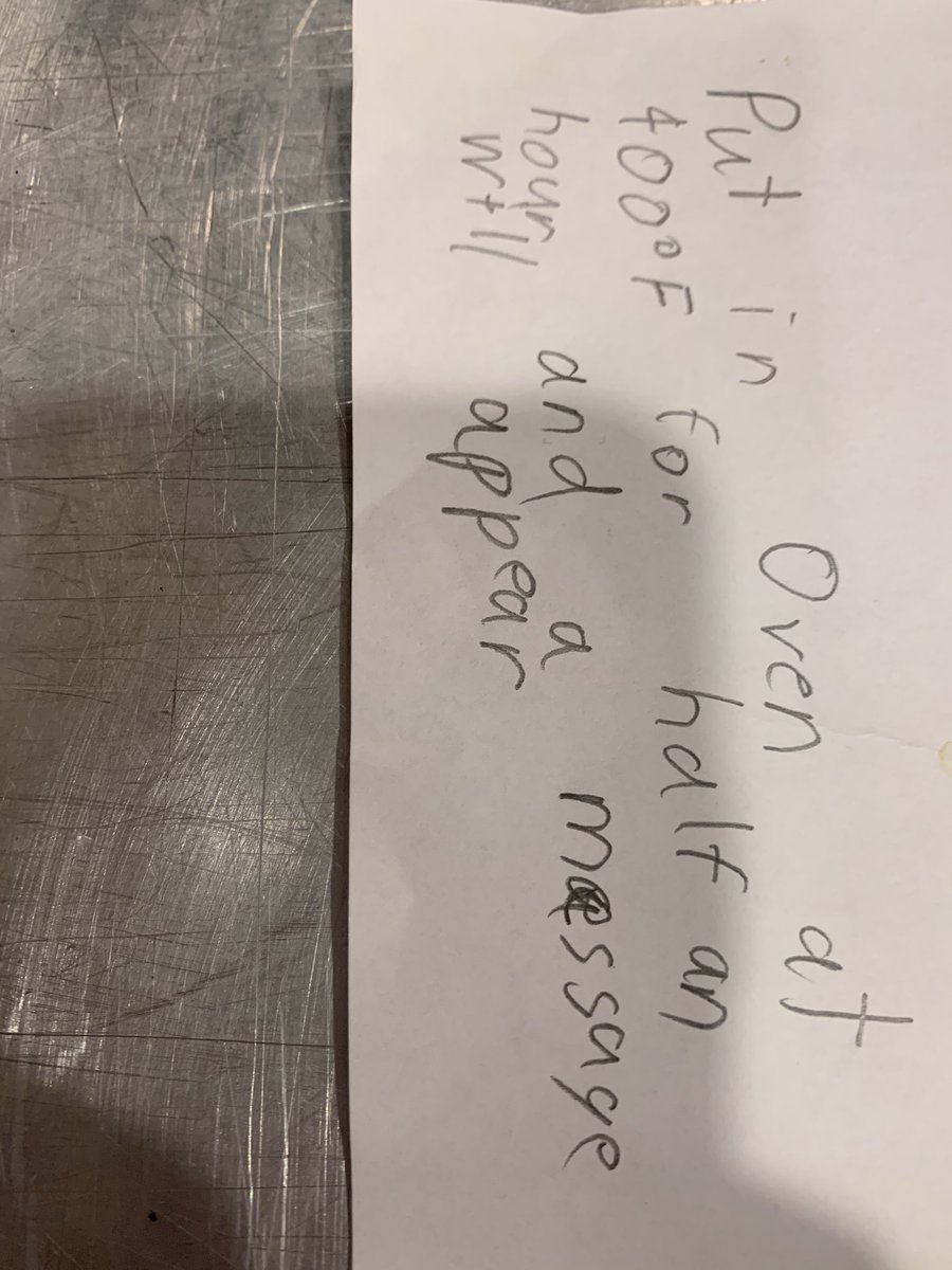 GJohnson4th's tweet photo. One of my Ss sent me a science experiment...a secret message revealed in the oven! So cool! @PacElementary @PACSchools https://t.co/6bDnXzRifn