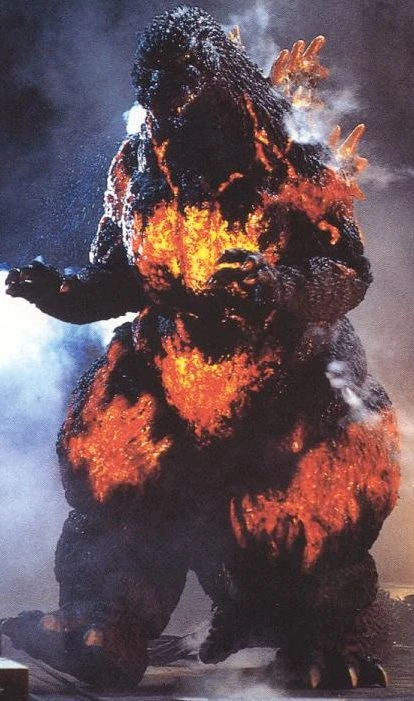 (ENJI) And in that movie, they literally try to cool Gojira down with *ice* rays. It’s the only way to counteract the inevitable meltdown.So here's pre-meltdown Gojira… next to Endeavor’s hero costume…