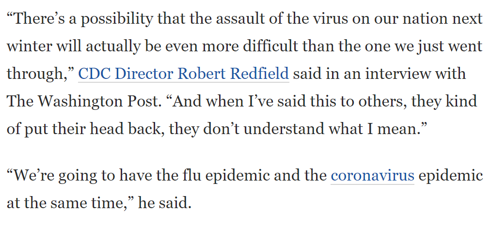 Here is the Post story.  https://www.washingtonpost.com/health/2020/04/21/coronavirus-secondwave-cdcdirector/