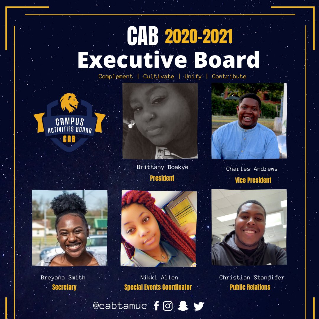 CABTAMUC's tweet photo. Congratulations to CAB's 2020-2021 Executive Board! #VirtualRSC https://t.co/G35OZchtcX