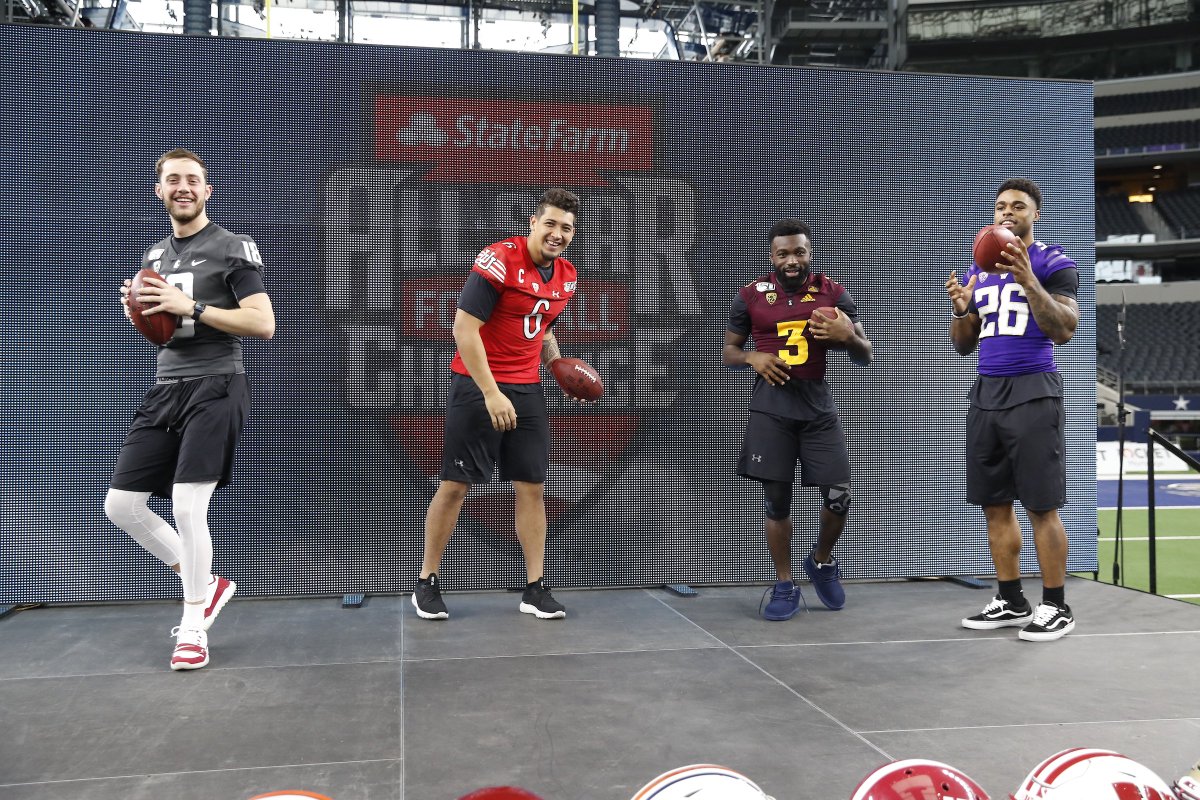 AllStarFBall's tweet photo. We want to wish Team @pac12 and Team #Wildcard from the 2⃣0⃣2⃣0⃣ @StateFarm All-Star Football Challenge the best as we head into the #NFLDraft! https://t.co/NJ8tAeHDC8