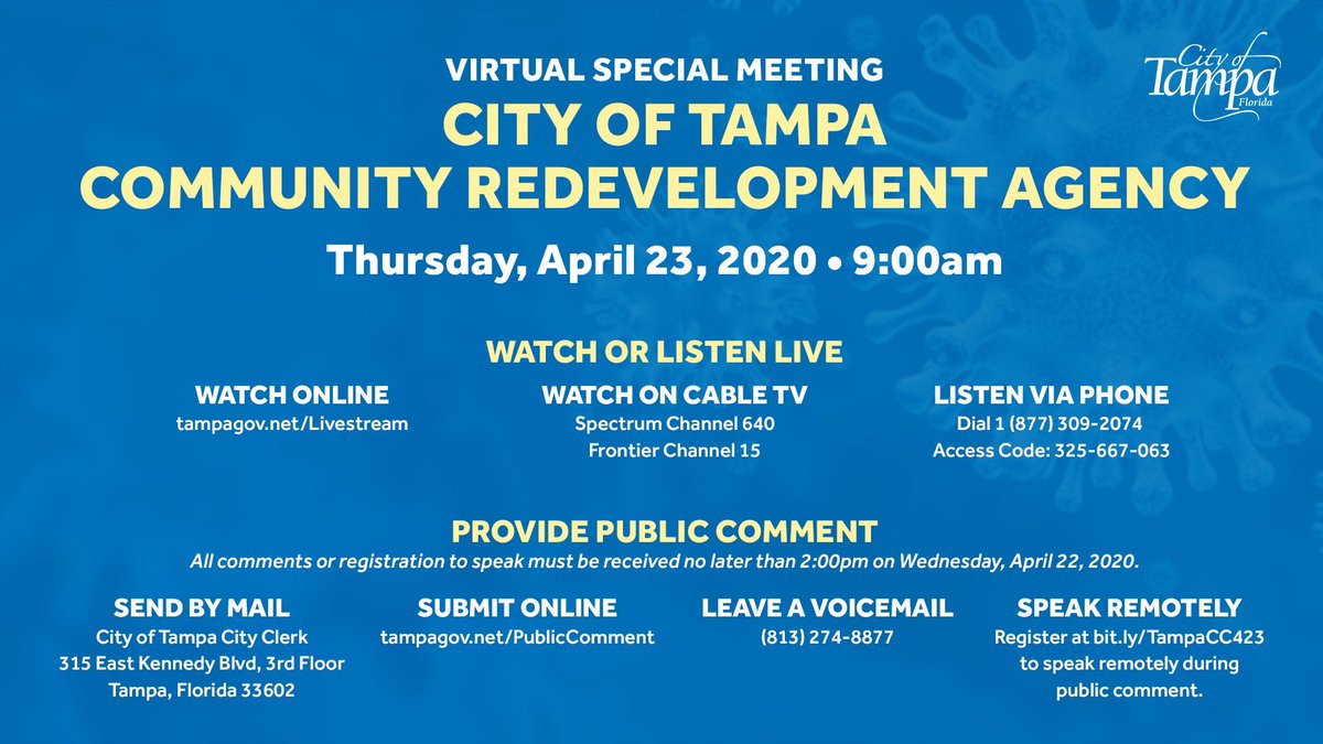City Of Tampa On Twitter There Will Be A Virtual Cra Meeting