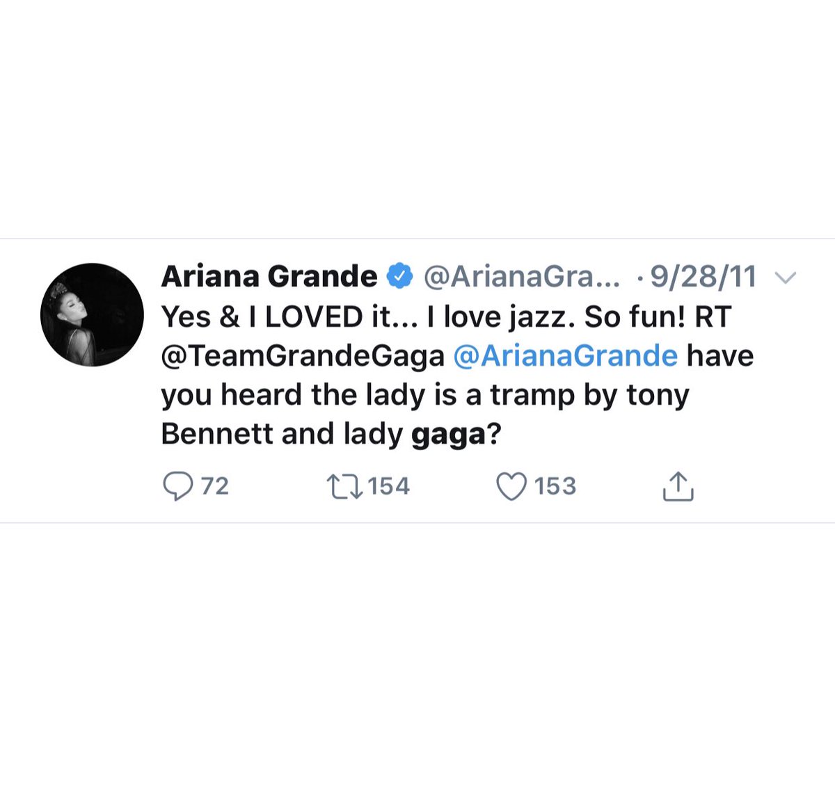 Ariana even showed her love for Gaga’s jazz music with Tony Bennett