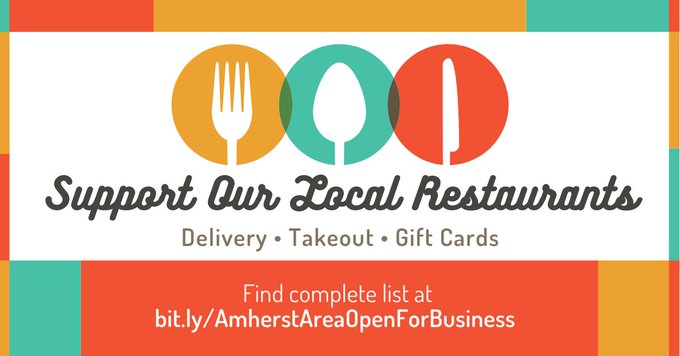 AmherstAreaCC's tweet photo. 🆕UPDATED LIST! Support our #local restaurants and markets. This list includes food stores, restaurants offering curbside takeout and delivery services, country markets, and liquor stores. #Resilient #ShopLocal #EatLocal #AmherstArea #Belchertown #Hadley #Leverett #Sunderland https://t.co/lErtnhxCVF