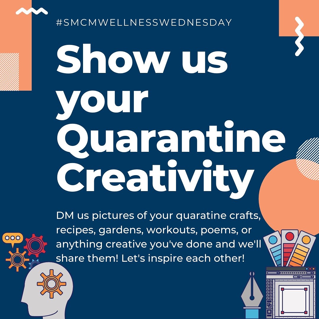 IT'S WELNESS WEDNESDAY!! 
This weeks activity is to dm us or the Peer Health Educators pictures of your quarentine crafts! 
We will share them and inspire others to do their own crafts! 
🍴🎺🧣📷🔨 <a href="/PeerHealthSMCM/">SMCM Peer Health Educators</a>