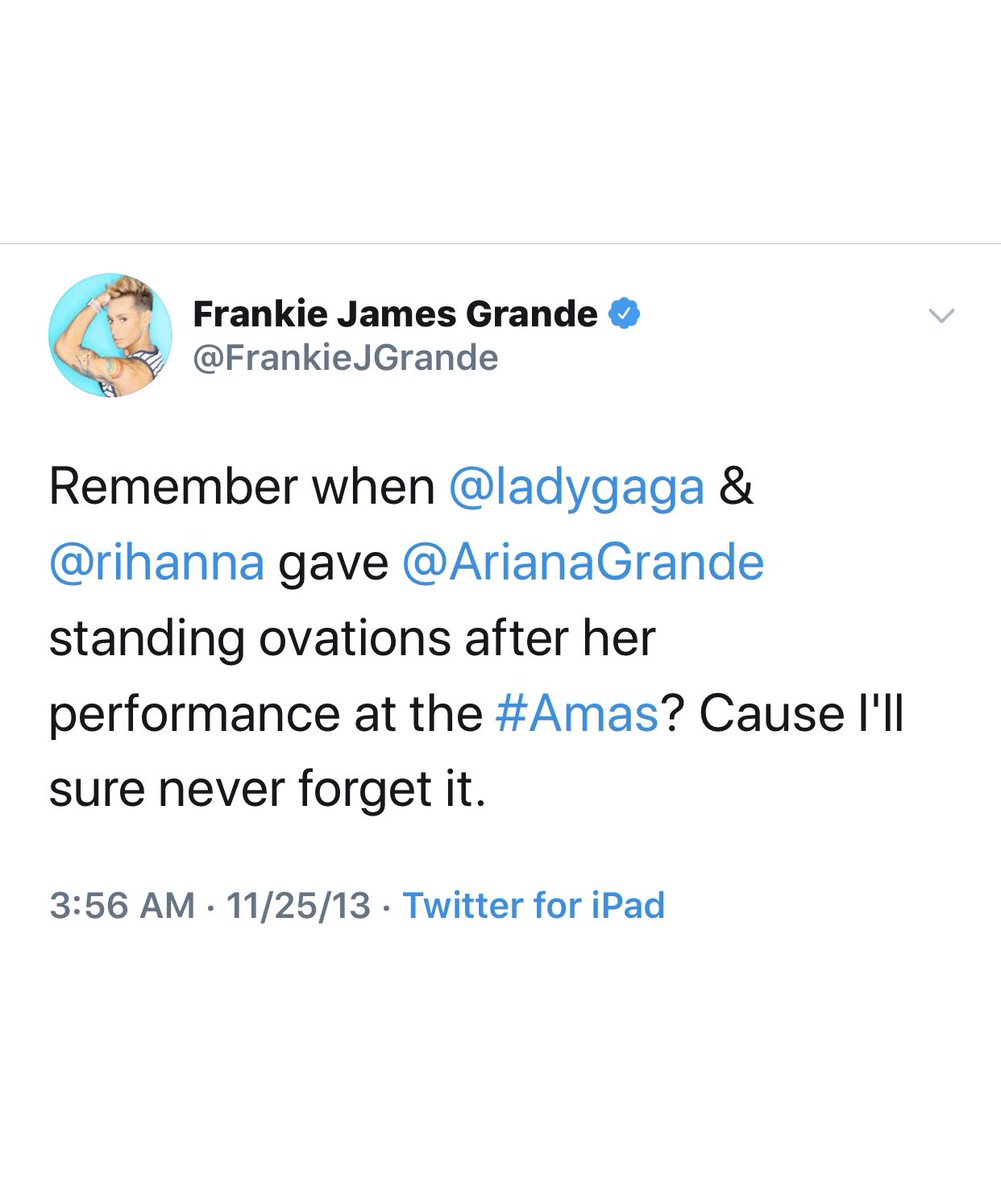 Gaga was caught clapping after Ariana’s 2013 AMA performance of “Tattooed Heart” which got the attention of her brother  @FrankieJGrande