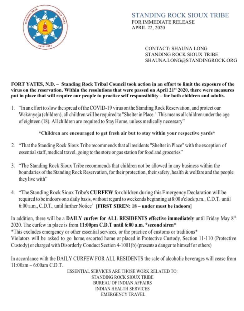 SR_CDC's tweet photo. Curfew in place for all of Standing Rock. 8pm to 6am for people aged 18 &amp; Under, 11pm to 6am for everyone else. https://t.co/pBEMxTtiGa