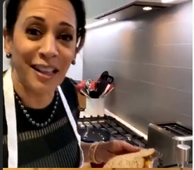 HillaryIsComing's tweet photo. Loved watching @KamalaHarris give sandwich making tips to @MarkWarner, whose limited culinary skills (tuna melt = slathered w/mayo & microwaved) disturbed us all. #HailtotheChef @douglasemhoff https://t.co/nOCahG4urw