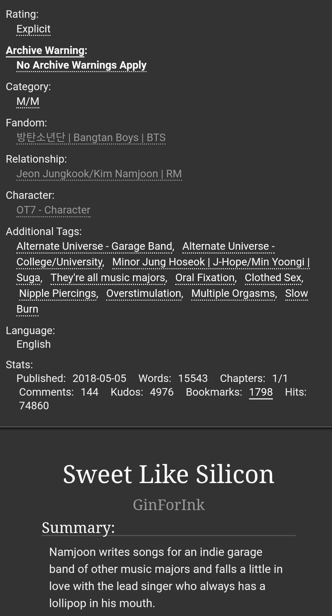 Sweet Like Silicon by  @GinforInk #namkook. completed. i'm obsessed with this. http://archiveofourown.org/works/14547858 