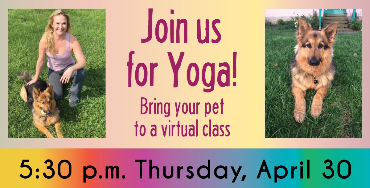 SPCACincinnati's tweet photo. #ItsYogaTime! Join us for virtual Yoga next Thursday, 4/30. Reserve your spot by following the link! 🧘

 ➡️ https://t.co/vhSyYzPOc9

Please contact Trent Owens at towens@spcacincinnati.org or phone 513-489-7392 for questions.😀 https://t.co/6WWhZrnjvK