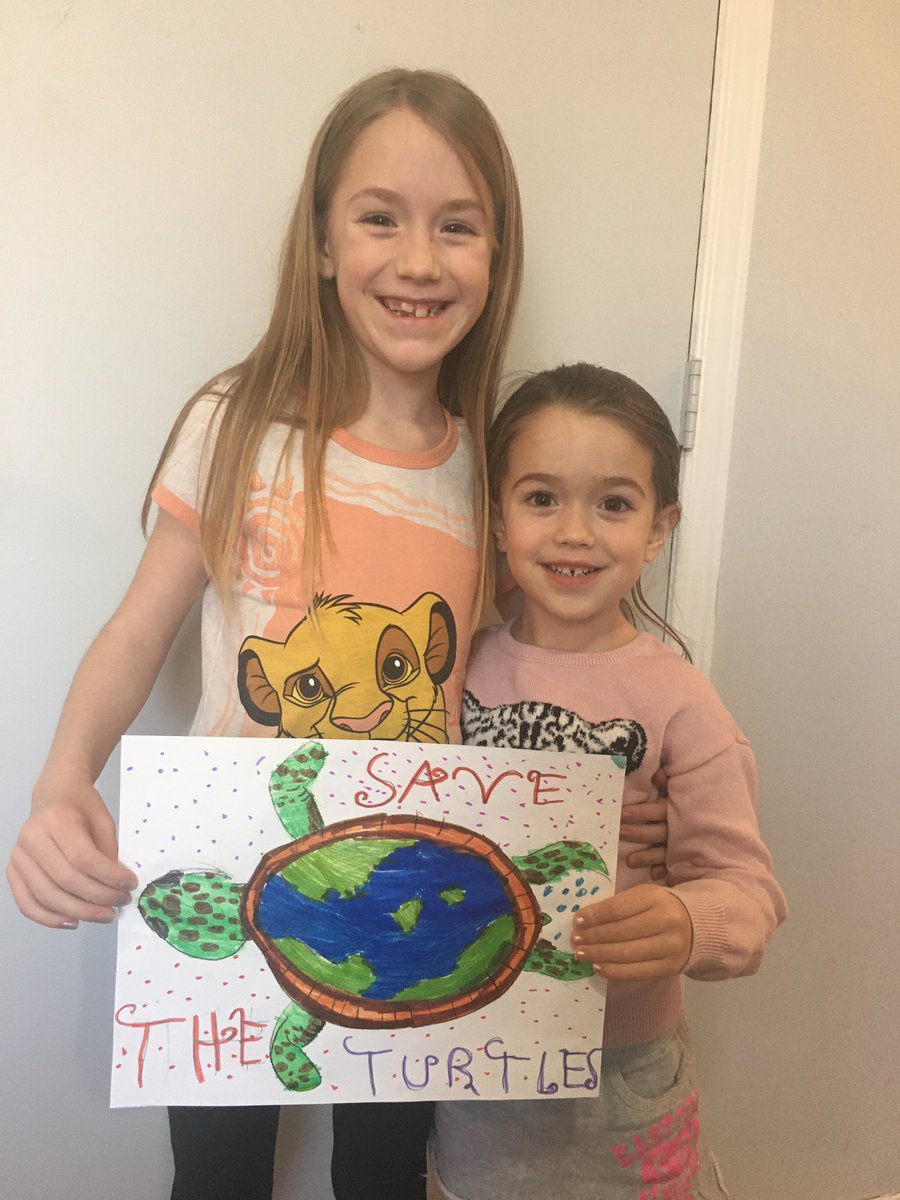 Red_Vikreig's tweet photo. @StPhilipOCSB eVa and Sloane are hoping you will use less plastic and help save the sea turtles. https://t.co/odl4imlngb