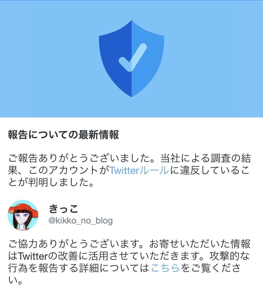 ルール違反通報 きっこ Kikko No Blog のツイッタールール違反を確認しました