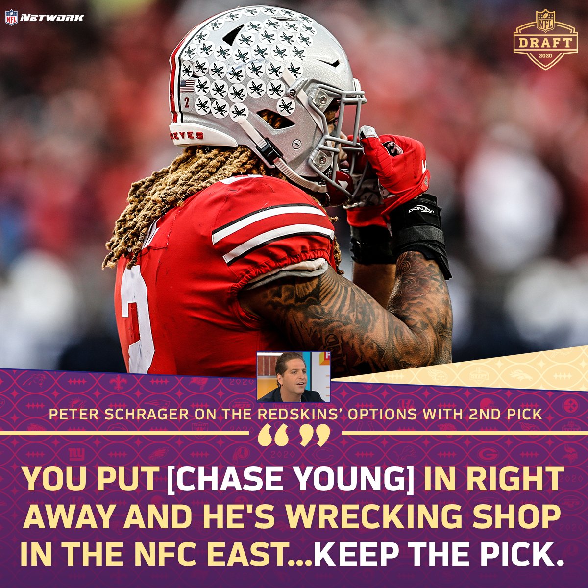 nflnetwork's tweet photo. .@PSchrags says the choice is easy for the @Redskins 👀

📺: 2020 #NFLDraft | TONIGHT (8pm ET) on NFLN/ESPN/ABC https://t.co/eDqTSBSdtZ