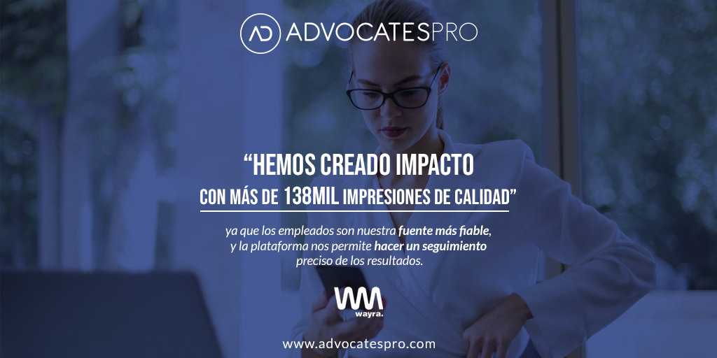 posada888's tweet photo. Wayra: caso de éxito de ADVOCATESPRO, pues con cientos de usuarios activos en todo el país, duplicaron sus interacciones. Tu empresa también lo puede lograr con https://t.co/kDtT5X0VOJ #AdvocacyMarketing https://t.co/e4PQrdDANs