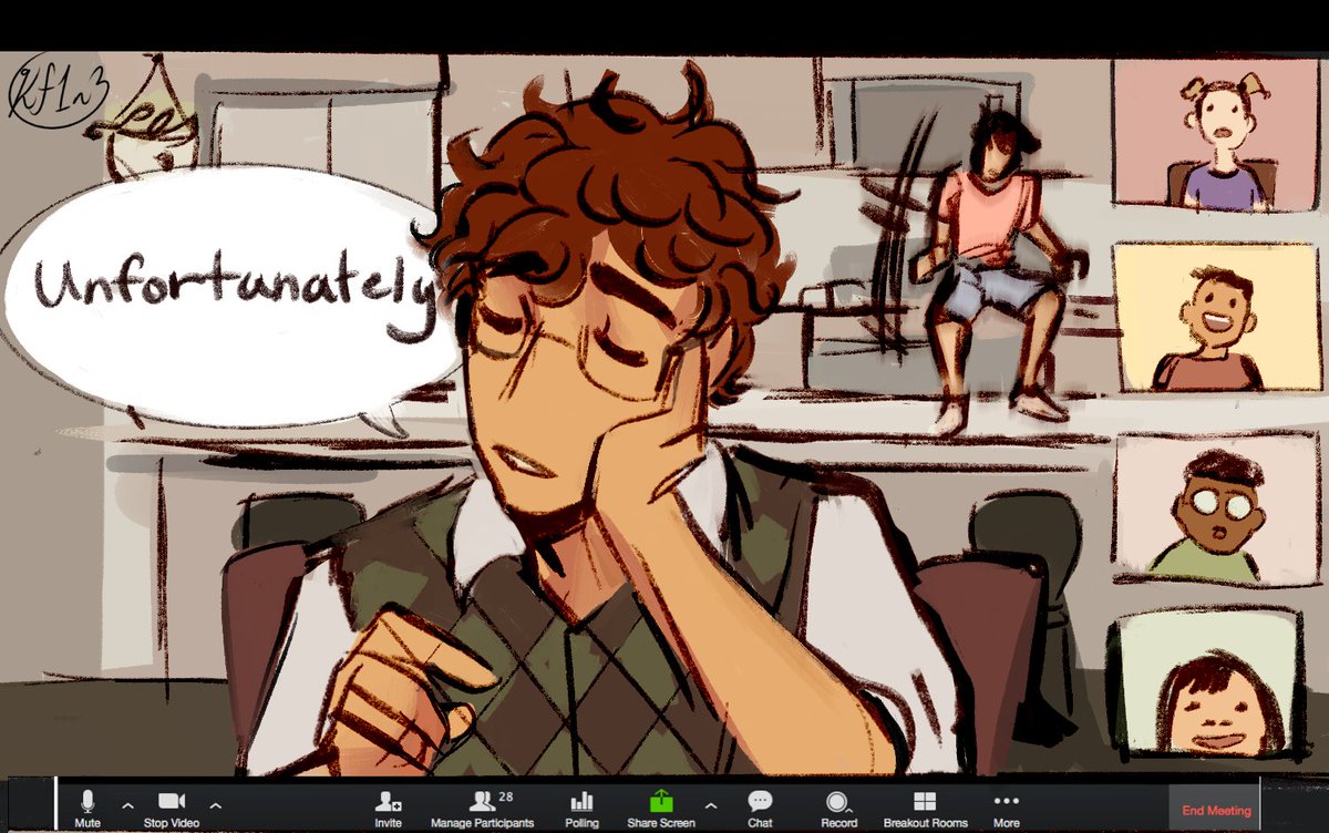 Was thinking about my oc Basil as an elementary school teacher on a zoom call with his students lmao 