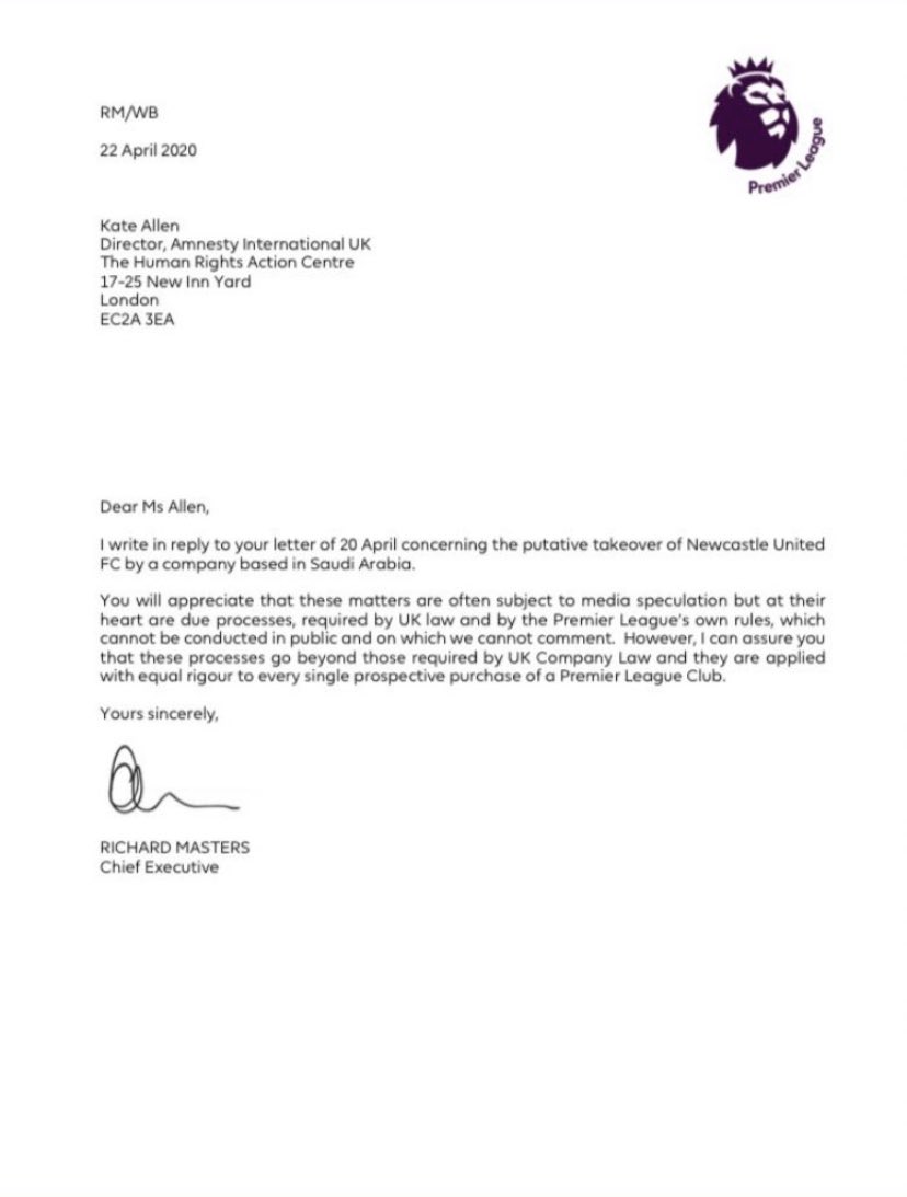 However, the government today has stated that it will not intervene the Saudi bid of Newcastle. [8/9]
