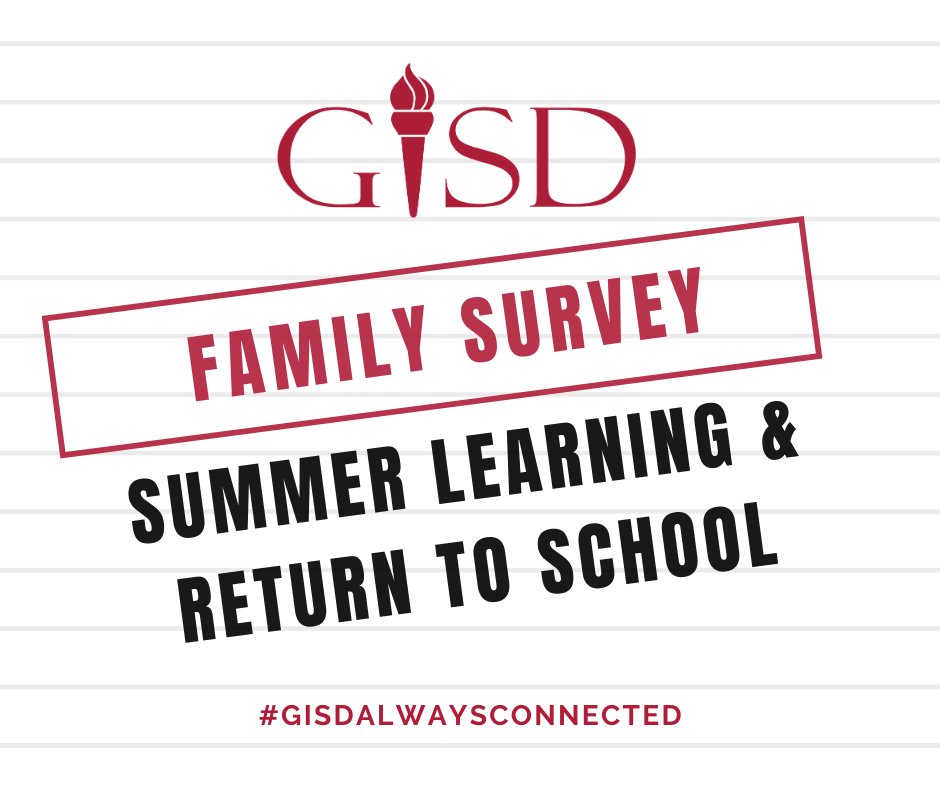 Garland ISD is asking parents for their input on summer learning and planning for August. Please complete our online survey to share your thoughts: bit.ly/2VKyhq0 #GISDAlwaysConnected