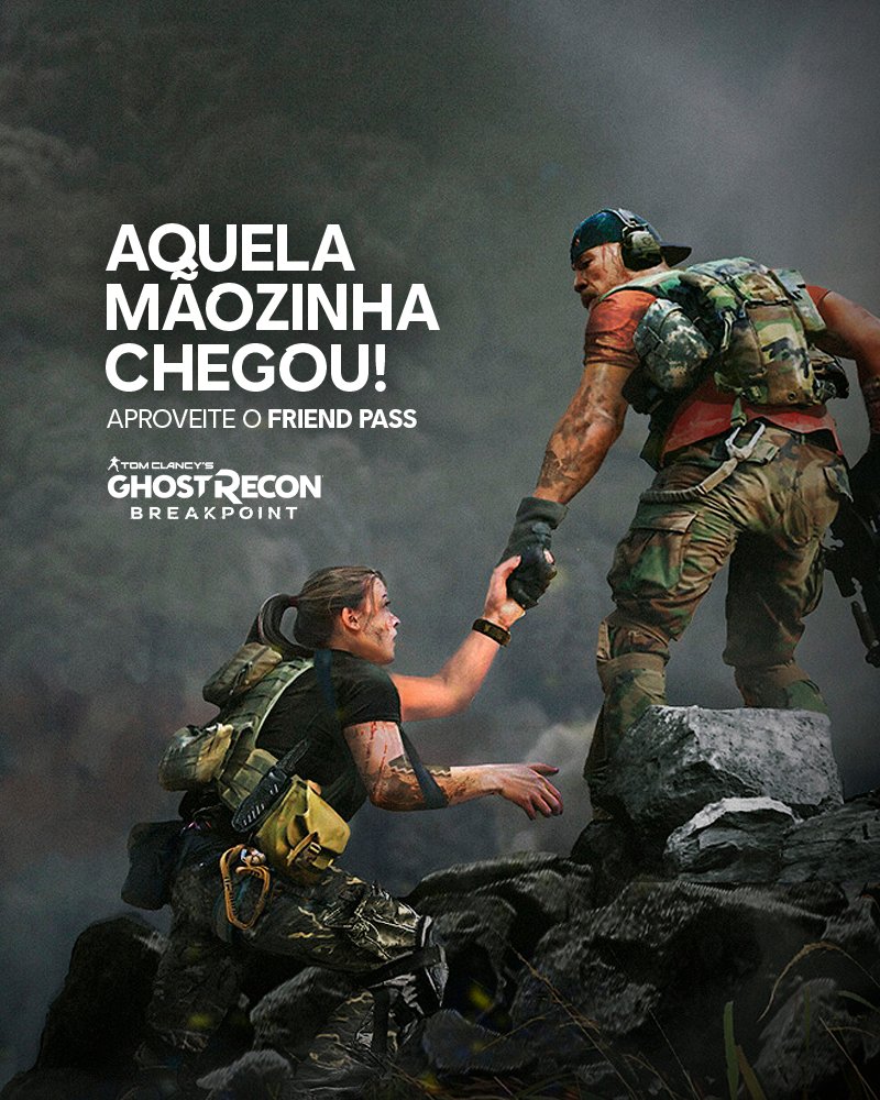 UbisoftBrasil's tweet photo. A AJUDA ESTÁ A CAMINHO! Convoque seu esquadrão pelo #FriendPass de Ghost Recon Breakpoint! 👊💥 Quem tem o jogo, pode convocar até 3 amigos para se juntar nas missões de Auroa! É necessário ter o trial de Ghost Recon Breakpoint instalado para participar. https://t.co/RiFoiabCqB