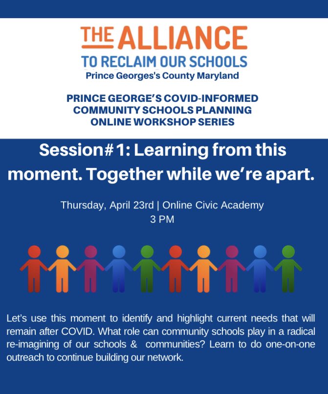 Join us on Thursday, April 23 at 3 pm for our first Zoom workshop about #CommunitySchools. Help us build a network of parents &amp; educators as we envision what our schools can be! secure.everyaction.com/LQ49sDmkfUiu6C…