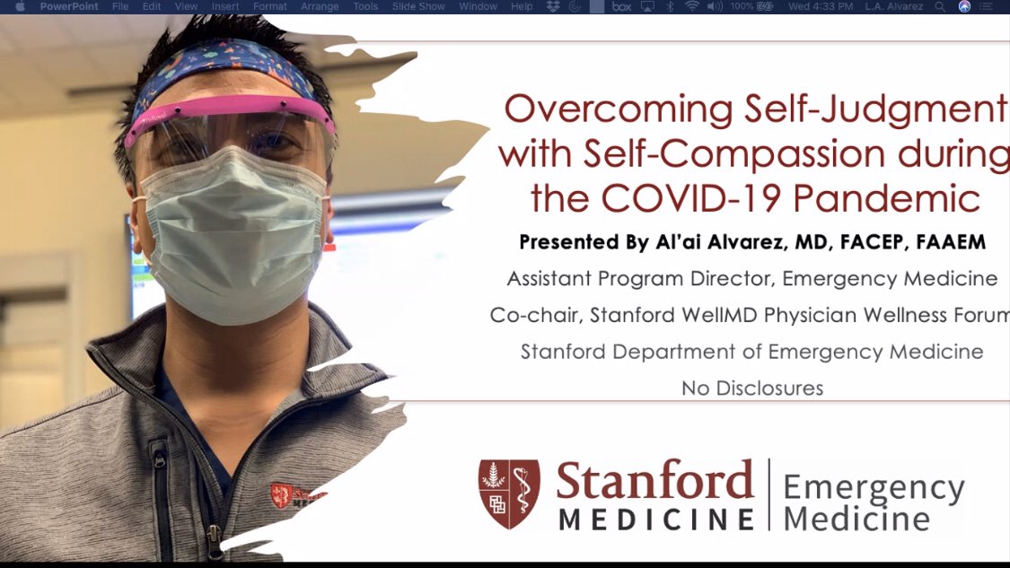 It’s time! We are live! Thanks to  @alvarezzzy for joining us to talk about overcoming self-judgement with self-compassion during the  #COVID19 pandemic. This thread will summarize some of his points!