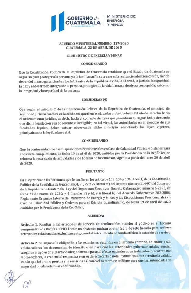 miningworksgt's tweet photo. #Ahora| Las autoridades del Ministerio de Energía y Minas emitieron el Acuerdo Ministerial 117-2020 este miércoles, tomar nota. https://t.co/lWt0dvf9fZ