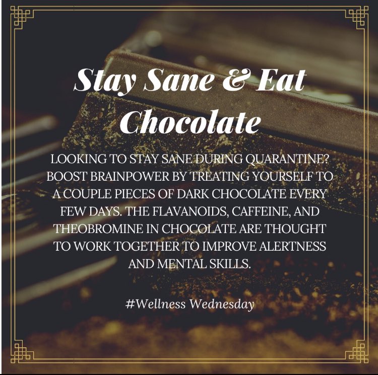 NACRC_AZ's tweet photo. Who knew chocolate could be GOOD for you?! 

What are you doing to self-care during quarantine? Comment below! #wellnesswednesday https://t.co/IiAIhjSVGU