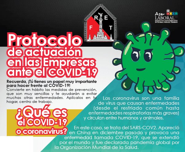 FretNacional's tweet photo. #PorUnaReciprocidadLaboral 👷‍♂️👷‍♀️😷👨‍⚕️👩‍⚕️👩‍🔬👨‍🔬
Protocolo de actuación en las Empresas ante el #Covid19MX.
Las medidas de prevención se deben de implementar en tu hogar y centro de trabajo.
@a_serlaboral - #SomosFRET 
@CTC_Nacional #SindicalismoNuevo https://t.co/qSdxkfzfDL