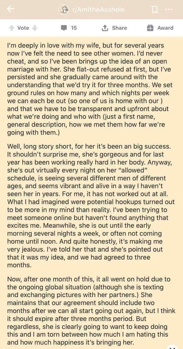 DJRTistic's tweet photo. “I’m deeply in love with my wife, but for several years now, I’ve felt the need to see other women.”

A short story. https://t.co/raocJgKdMt