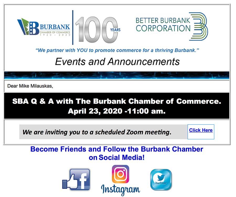 Register today for the SBA Q&amp;A Zoom meeting with the Burbank Chamber of Commerce April 23 at 11 am: zoom.us/meeting/regist…