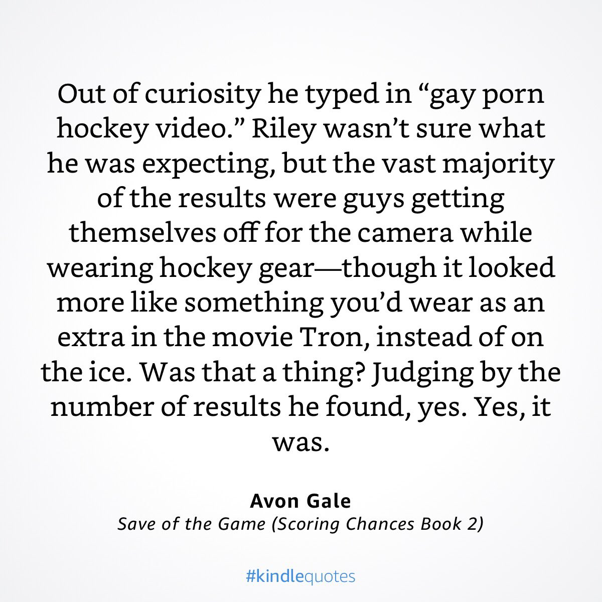 2 / SAVE OF THE GAME - quiet flexible (it's relevant) goalie vs loudmouth no-fucks-to-give New Yorker (also relevant) enforcer https://www.amazon.com/dp/B07XJLBQWH/ref=cm_sw_r_cp_awdb_t1_sBmOEbKHC852X