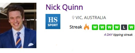 Nick Quinn  @Quinny_1 flies the flag for  @tabcomau with a...  day winning streak after tipping half the card at Bendigo yesterday