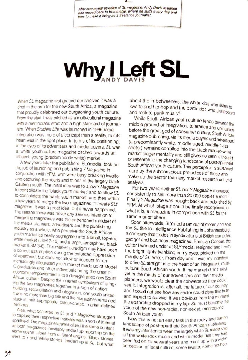 In this article of the annual, the editor of what was clearly a major youth magazine called Student Life reflects on the changing landscape of youth media consumption and the failure of the magazine& #39;s publisher to read the times and adapt...