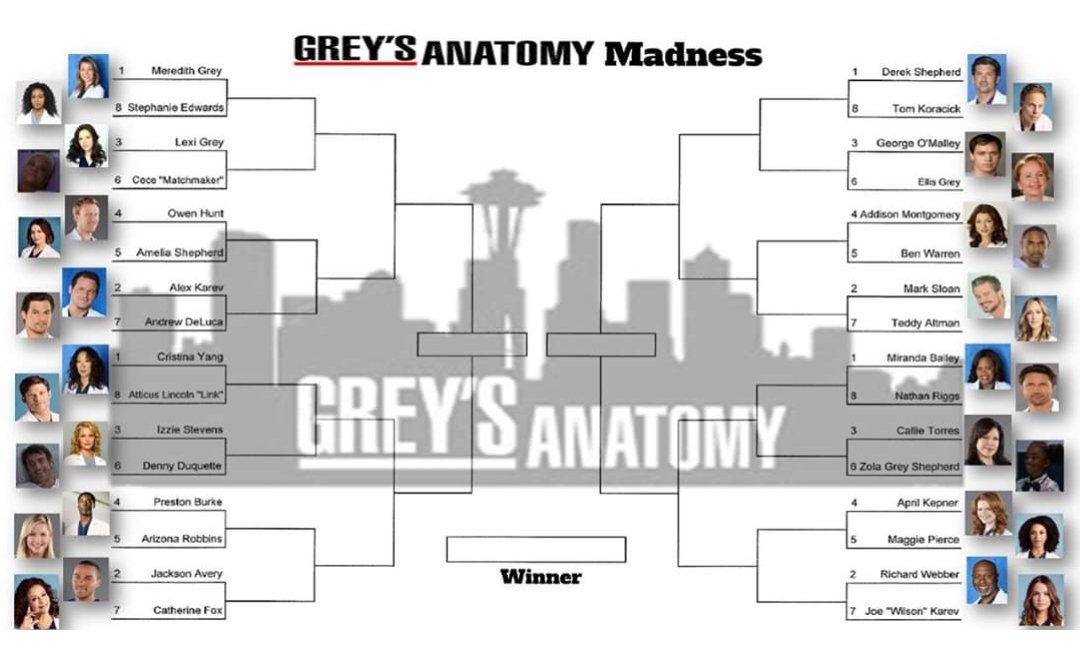 7kschroe's tweet photo. The bracket is ready. Who do you think will win?? Voting for your favorite character starts Thursday night, 8pm CT!! @EllenPompeo @7JustinChambers @PatrickDempsey @RealEricDane @iJesseWilliams @shondarhimes @GreysABC 

https://t.co/noaPJCFvZ1 https://t.co/sBvyK1Kr6G