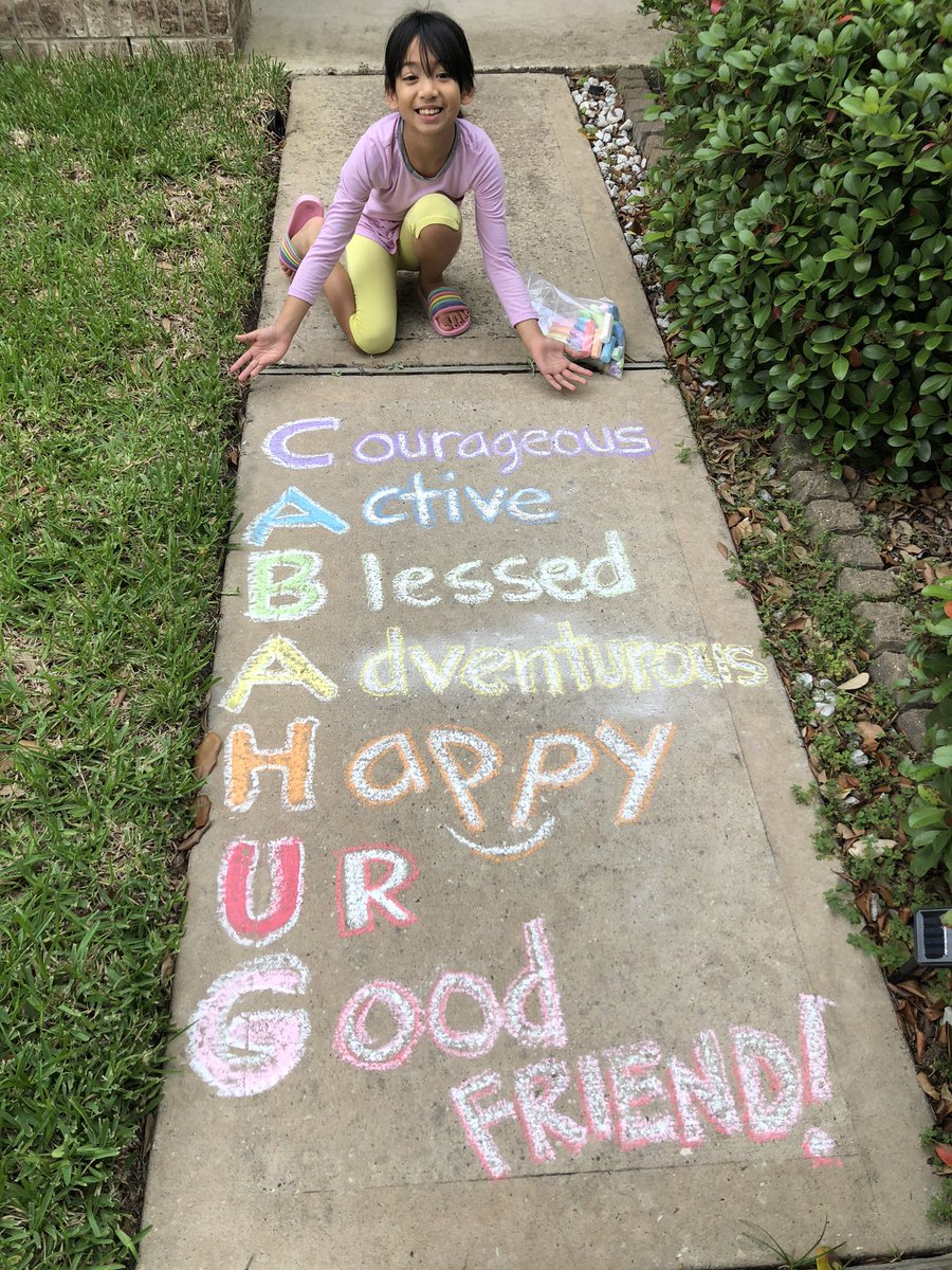 Celebrating poetry month with an acrostic poem using sidewalk chalk.... a great excuse to be outside for PE and Art! @KohrvilleLib #refuse2sink #distancehomelearning #coyotefamily