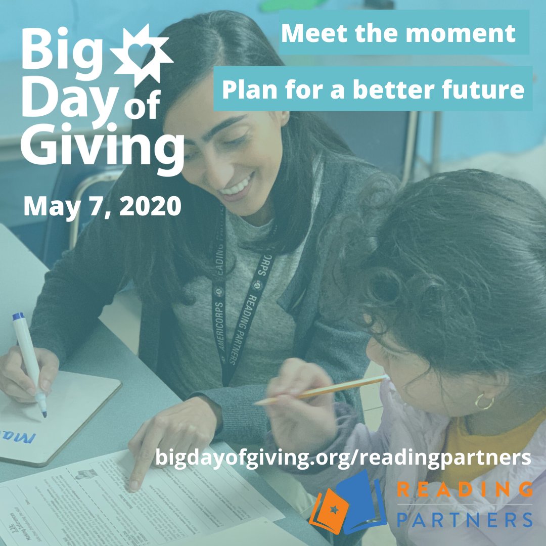We weren't expecting education to be impacted like this, but we are working to meet this moment and plan for a better future for young readers. You can help by making a donation now through May 7, the Big Day of Giving. bigdayofgiving.org/readingpartners #BDOG2020
